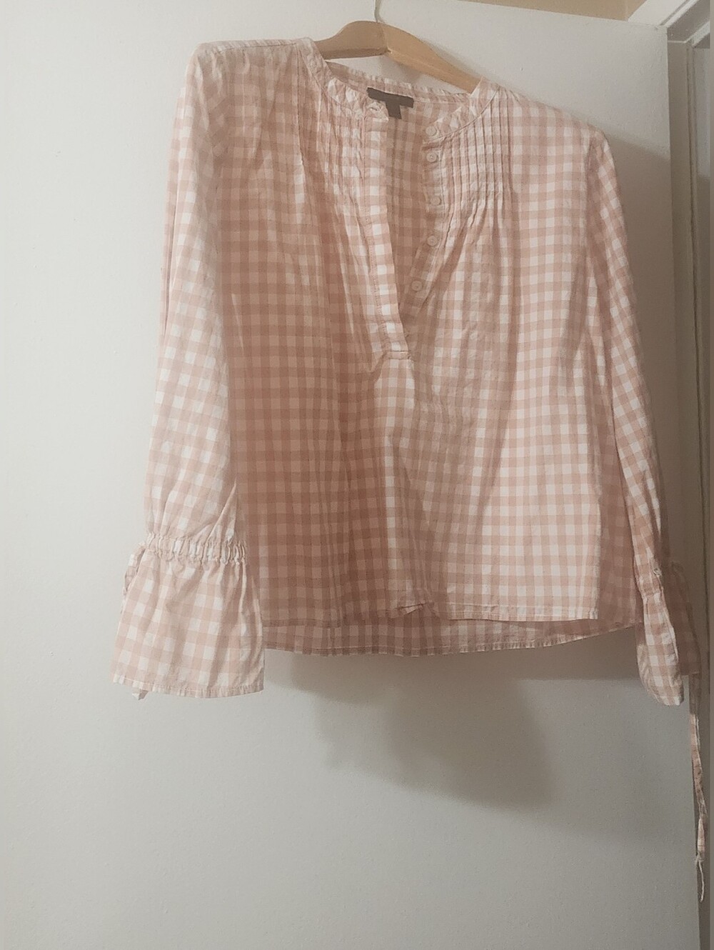 Women's Pink Gingham Button-Front Blouse